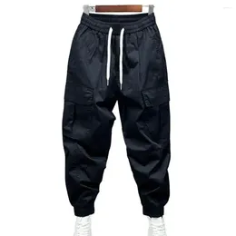 Men's Pants Elastic Waistband Harem With Drawstring Waist Multi Pockets For Outdoor Activities Loose Fit Comfort