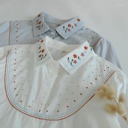 Women's Blouses 2024 Autumn Japanese Flower Embroidery Long Sleeve Shirt Sweet Top