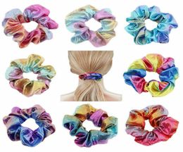 12 colors Tie dye laser Scrunchie Women Girls Elastic Hair Rubber Bands Accessories Women Tie Hair Ring Rope Ponytail Holder Headd8531088