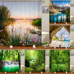 Curtains Nature Forest landscape Shower Curtains Bathroom Curtain Frabic Waterproof Polyester Scenery Bath Curtain with Hooks