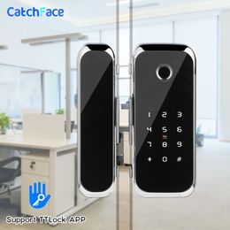 TTlock APP Fingerprint TMART LOCK WiFi remote control with IC card password for frameless glass door push or sliding door 201013210S