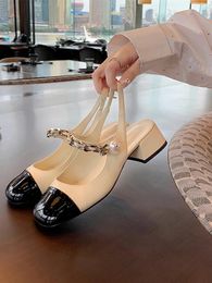 Dress Shoes French Mary Jane All Match Thick Heel Shallow Mouth Temperament Patent Leather Sandals Small Single Shoe Women