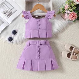 Clothing Sets Toddler Girls Two Piece Cute Ruffle Sleeve Tank Tops A-Line Mini Skirt With Belt Baby Summer Outfits