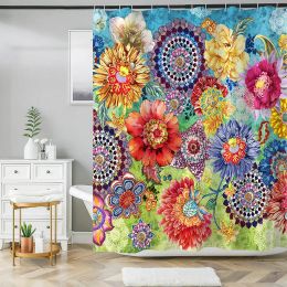 Curtains Floral Boho Shower Curtain Colorful Bohemian Exotic Bathroom Decor Beautiful Bright Fabric Cloth Waterproof Polyester Curtains