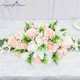 90CM Artificial flower conference table flower row rose lily hydrangea leaf wedding party decor table Centrepieces flower runner Q238C