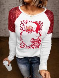 Women's Hoodies 2024 Christmas Santa Claus Sequined Blouse White Elegant Autumn Female Women Shirts Tops Long Sleeve Winter Warm