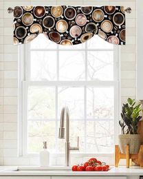 Curtain Retro Coffee Beans Cup Short Window Adjustable Tie Up Valance For Living Room Kitchen Drapes