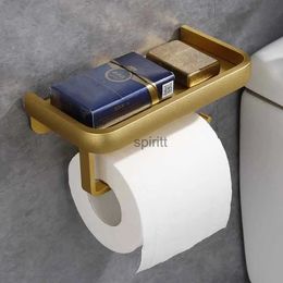 Toilet Paper Holders Wall Mounted Toilet Paper Holder Gold Square Tissue Roll Rack With Phone Storage Shelf Home Bathroom Accessories Stainless Steel 240313