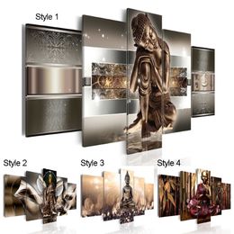 5pcs set Unframed Modern Colourful Buddha Wall Decor Buddhism Art Oil Painting Print on Canvas Home Decor Canvas Painting Picture288a