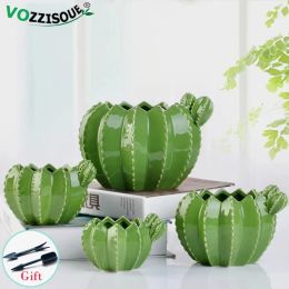 Planters Creative Ceramic Cactus Pots Indoor Decorative Plant Pot Garden Succulent Small Flowerpot Home Balcony Green Clay Maceteros