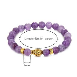 Beaded High Quality 8Mm Amethyst Alloy Buddha Beads Bracelet For Women Men Elastic Healing Nce Delicate Fashion Jewellery Drop Delivery Dh3Eu