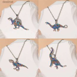 Pendant Necklaces New 8 Styles Colourful Crystal Dinosaur Pendant Necklace Pterosaur Tyrannosaurus Rex Triceratops Velocipes Charm Choker For WomenL242313