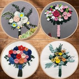 Other Arts And Crafts 3D Europe Bouquet Cross Stitch Kit With Embroidery Hoop Holding Flowers Bordado Iniciante Wedding Decoration308N