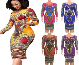 Women Long Sleeve Dresses V Neck Africa Style Autumn New Dresses2304232