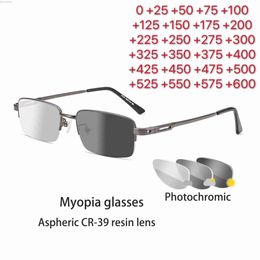 Sunglasses Mens and womens photochromic sunglasses chameleon lens diopter correction myopia glasses +0.5 +0.75 +1.0 +2 to +6.0 ldd240313
