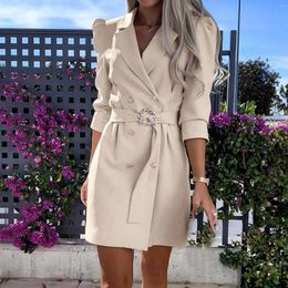 Casual Dresses 2024 Autumn Slim Blazer Dress Women Elegant Double Breasted Office Lady Button Belt Mini Solid Party Vestidos