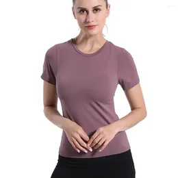 Active Shirts Women Yoga Top Summer Sports T-shirt High Elasticity For Soft Breathable Sweat Absorption With Quick Dry