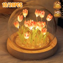 1020Pcs Tulip Night Light Battery Operated Flower Table Lamp DIY Simulation LED Nightlight Handmade Bedside 240301