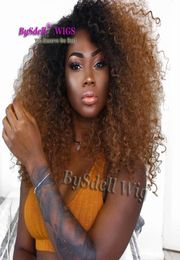 Top Beauty Curly Wig Black Brown Ombre Color Hair Heat Resistant Afro Kinky Curly Wig Synthetic Lace Front Wigs For Women6538741