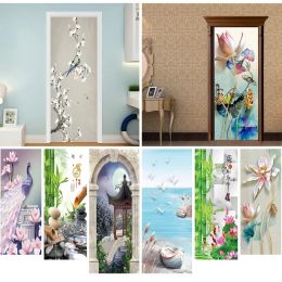 Stickers Natural Landscape Painting Door Stickers Retro Art Wallpaper Decal Waterproof Selfadhesive Home Living Room Decor Poster Mural3