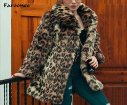2019 Women Long Leopard Faux Fur Coats Winter Warm Hairy Mink Trench Pocket Coat Elegant Luxury Female Loose Fur Jacket Overcoat3325250