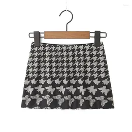 Skirts YENKYE Women Sexy Low Waist Houndstooth Mesh Mini Skirt Short