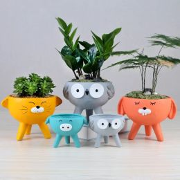 Planters Cartoon Animal Ceramic Flowerpot Owl Rabbit Cat Pig Ceramic Succulent Plant Pot Vase Animal Sculpture Home Garden Decoration