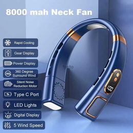 Electric Fans 5-speed 8000mah neck fan hanger cooler mini cooling lazy used for portable summerH240313