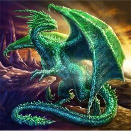 Diy diamond painting cross stitch kit rhinestone full round diamond embroidery animal green dragon home mosaic decoration yx4294282H