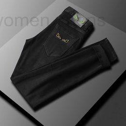 Herren Jeans Designer Neue Jeans, Herren schwarz, bestickt, leicht elastisch, Herbst und Winter kleine Füße, lange Hosen LBPQ