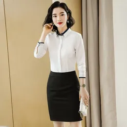 Women's Blouses Fashion White Shirts Women 2 Piece Pant And Top Set Office Ladies Work Long Sleeve Female Wear Clothes