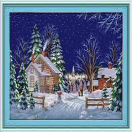Country walks winter sonw house home decor painting Handmade Cross Stitch Embroidery Needlework sets counted print on canvas DMC 230W