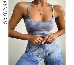 BOOFEENAA Tie Dye Backless Biker Shorts Romper Ribbed Knitted Sexy Active Wear Fitness Jumpsuit Summer Tye Dye Playsuits C83I36 Y6469811