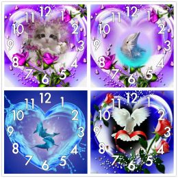 Stitch Dpsprue Full Diamond Painting Cross Stitch Animal Cat Dolphin Clock Mechanism Mosaic 5D Diy Square Round 3d Embroidery Gift