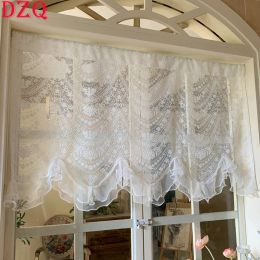 Curtains White Wave Embroidered Flowers Short Curtains for Living Room Elegant Lace Tulle Curtain Valance Half Curtains for Kitchen #A464