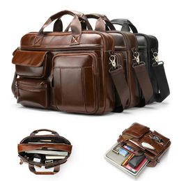 100 Genuine Leather Briefcase Men Bag Business Handbag Male Laptop Shoulder Bags Tote Natural Skin 240313