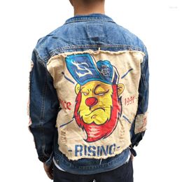 Men's Jackets Japanese Street Tide Brand Original Designer Appliques Cloth Lion Pattern For Men Denim Jacket Coat Hip Hop Punk Youth