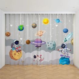 Curtains 2pcs Cartoon Space Astronaut Curtain,Boys Kids Rocket Planet Thin Shading Curtain for Bedroom Living Room 2023 New Custom