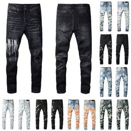 Men's purple Jeans Mens Designers Distressed Ripped Biker Slim Straight Denim For Men amirir Print Womens Fashion Mans Skinny Pants