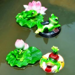 Sculptures Cute Resin Pond Floating Frogs Statue Outdoor Garden Decorative Water Frog Sculpture For Home Garden Park Decor Ornament