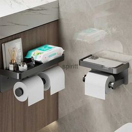 Toilet Paper Holders Aluminium Toilet Paper Holder Wall-Mounted Roll Paper Holder With Storage Tray Toilet Organiser Phone Stand Bathroom Accessories 240313