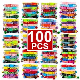 Whole 100Pcs Collars For Dog Collar With Bells Adjustable Necklace Pet Puppy kitten Collar Accessories Pet shop products 21032250C