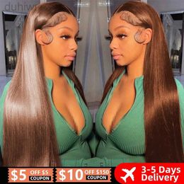 Synthetic Wigs 13x4 Straight Chocolate Brown Lace Front Hair Wigs For Women Honey Brown 13x6 Transparent Lace Frontal Wigs ldd240313