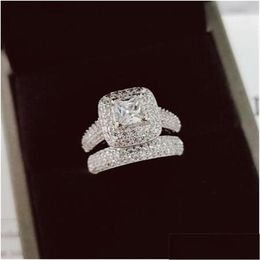 Wedding Rings Wedding Rings Vecalon 188Pcs Topaz Simated Diamond Cz 14Kt White Gold Filled 3-In-1 Engagement Band Ring Set For Women S Dhbx6