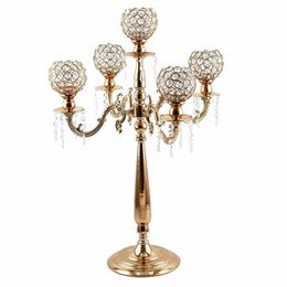 5 Arms Candelabra Home Holiday Decorative Centrepiece Gold Crystal Candle Holders for Dinner Party Candlestick 201202282Z