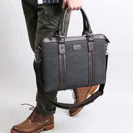 Men Canvas Business Messenger Bags for Shoulder Bag Vintage Crossbody Luxury Fashion High Quality Briefcase Handbag 240313
