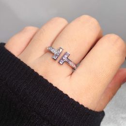 Designer double T-letter index finger ring simple opening adjustable net red Personalised cool wind female