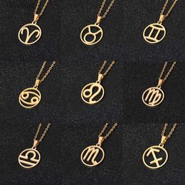 Pendant Necklaces Rinhoo Stainless Steel Star Zodiac Sign Necklace 12 Constellation Pendant Necklace Women Chain Necklace Men Jewelry GiftsL242313