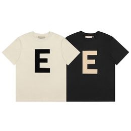Men's T Shirts Big E Three Dimensional Adhesive Velvet Printed Tops Short Sleeved High Street Fashion T-Shirt