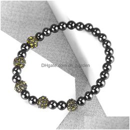 Beaded Handmade 6Mm Glossy Black Nature Stone Beads Bracelet For Women Men Elastic Jewelry Gift Wholesale Drop Delivery Bracelets Dhd1N